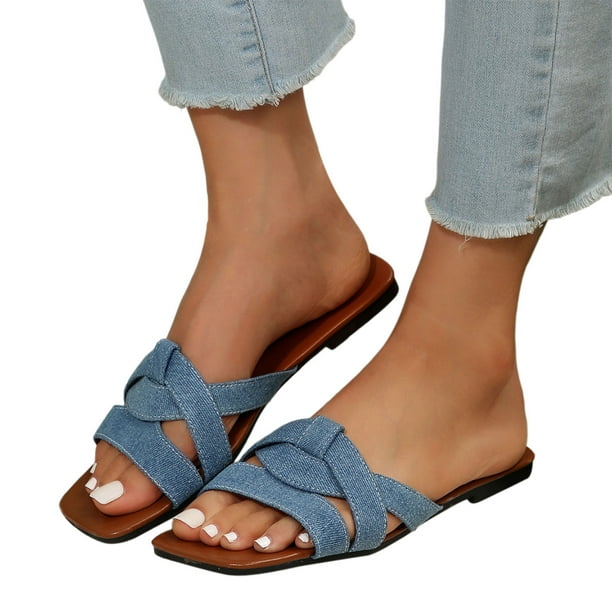 adviicd Dressy Sandals Women Women s Flat Sandals Open Toe Strap Slip on Comfy Sandals Blue 40