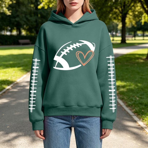 LIZUOJUN Football Sweatshirt for Women Game Day Oversized Hooded Pullover Game Day Graphic Print Casual Fall Winter Outfits L