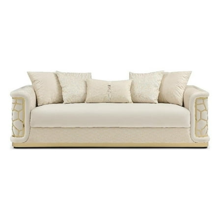 Pemberly Row Contemporary Soft Micosuede Velvet Sofa in Ivory