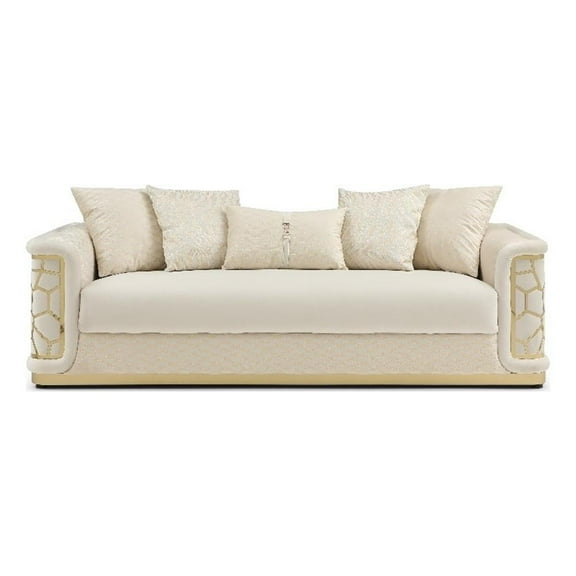 Pemberly Row Contemporary Soft Micosuede Velvet Sofa in Ivory