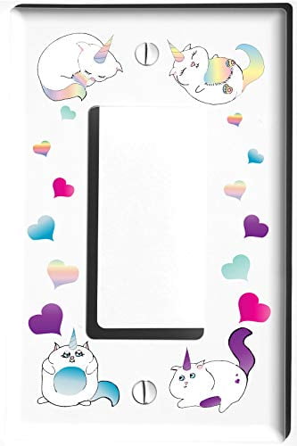 Caticorn Light Switch Plate and Outlet Covers Cat Unicorn Childrens Room Nursery Decor Double Rocker 