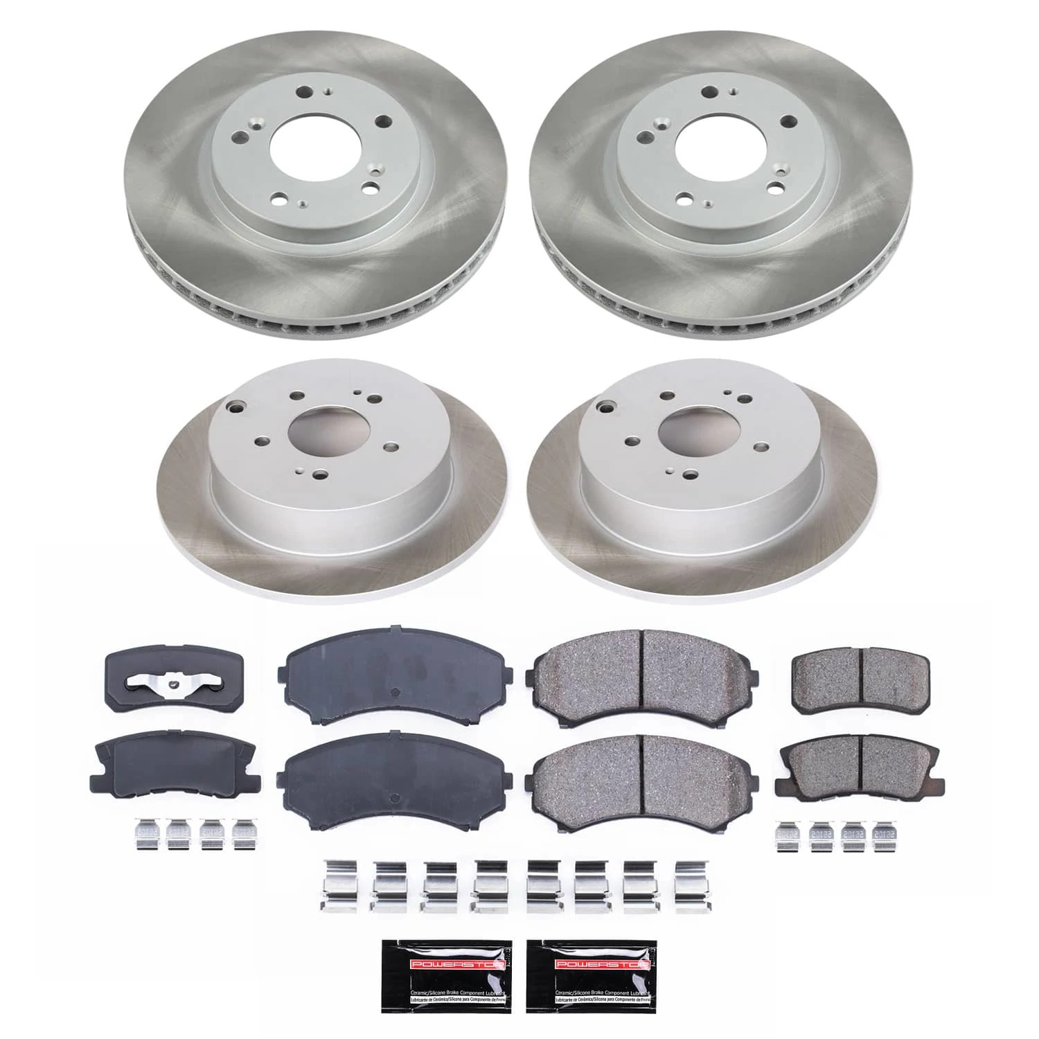 PowerStop Front and Rear Semi-Coated Rotor and Low-Dust Ceramic Brake Pad Kit SC4461