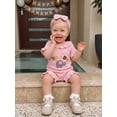 thumbnail image 4 of BemeyourBBs Newborn Baby Summer Clothes Baby Girl Fathers Day Outfit I Love You Daddy Letters Elephant Short Sleeve Ruffled Romper Jumpsuit and Bow Headband 2 Piece Set, 4 of 9