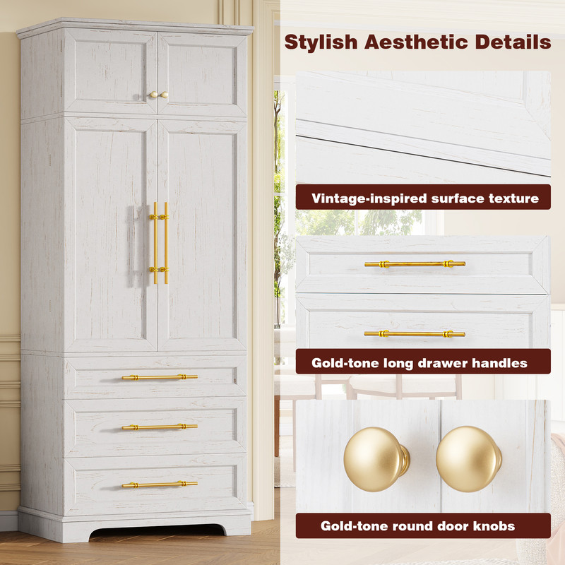 Farmhouse Kitchen Pantry with Drawers, Sideboard Storage Cabinet with Adjustable Shelves, Freestanding Versatile Cupboard