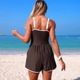 thumbnail image 2 of Women's Modest One Piece Swimsuit with Pockets Drawstring Boyshort Romper Swim Suit Sleeveless Tankini Swimwear (2XL, Brown), 2 of 6