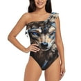 thumbnail image 2 of Picia Vintage Blue Floral Wolf Pattern Women's One Piece Swimsuits,One Shoulder Swimwear Asymmetric ,Ruffle Monokinis Bathing Suits,High Waisted Flattering Bathing Suits-X-Large, 2 of 8