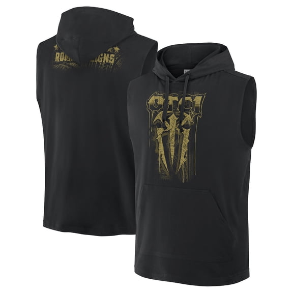 Men's Black Roman Reigns Gold OTC1 Sleeveless Hoodie