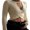 Khaki, variant on Women Knit Crop Tops Solid Color Ribbed Front Cross Low Cut Long Sleeve Sweaters Streetwear
