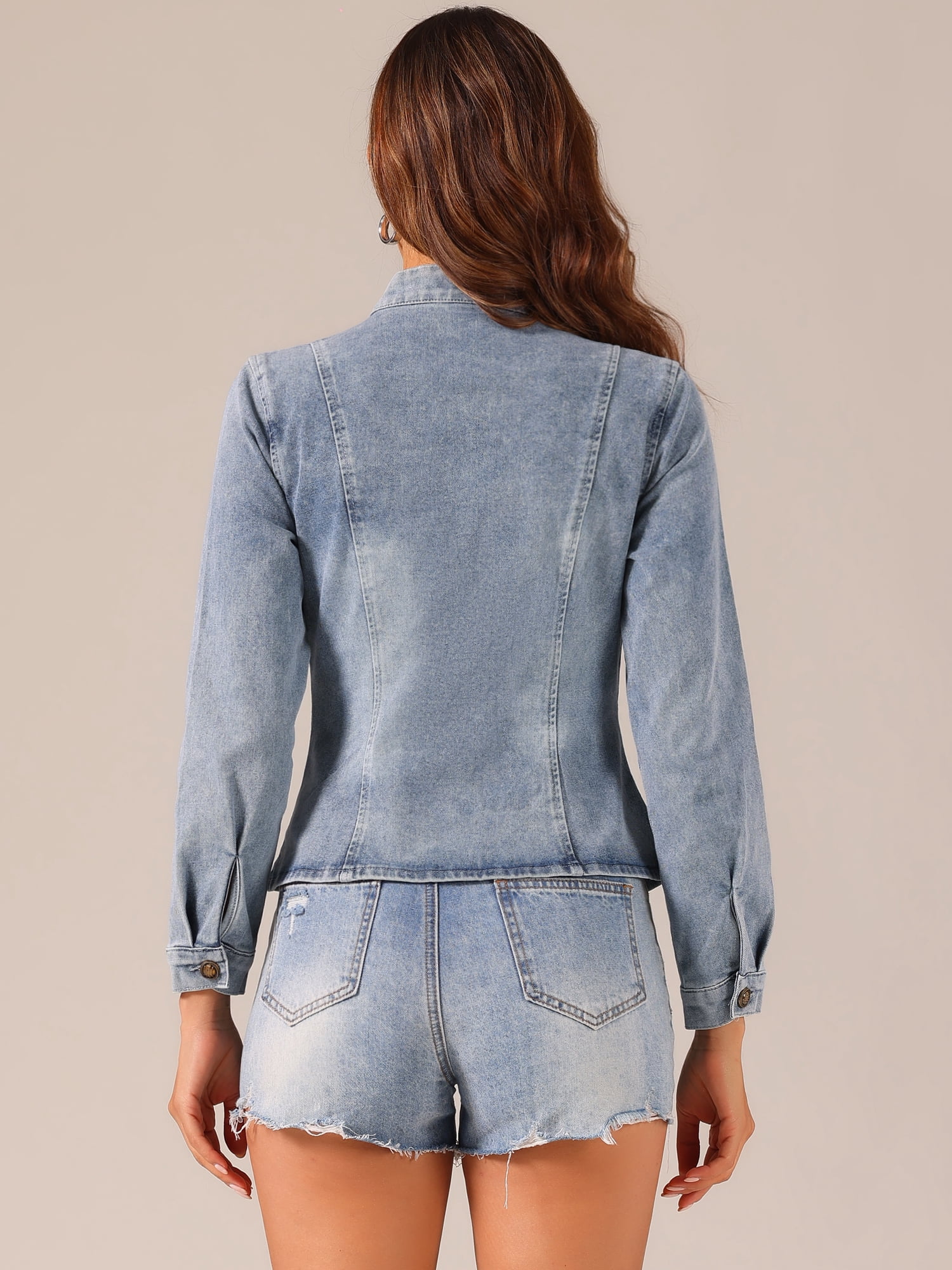 DARING DIVA Women's Classic Stand Collar Denim Jacket S Grey Blue