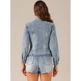 thumbnail image 3 of DARING DIVA Women's Classic Stand Collar Denim Jacket XL Grey Blue, 3 of 6