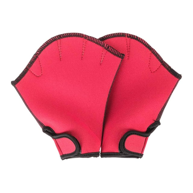 Guantes palmeados sin dedos Cola entrenamiento de natación Rojo M