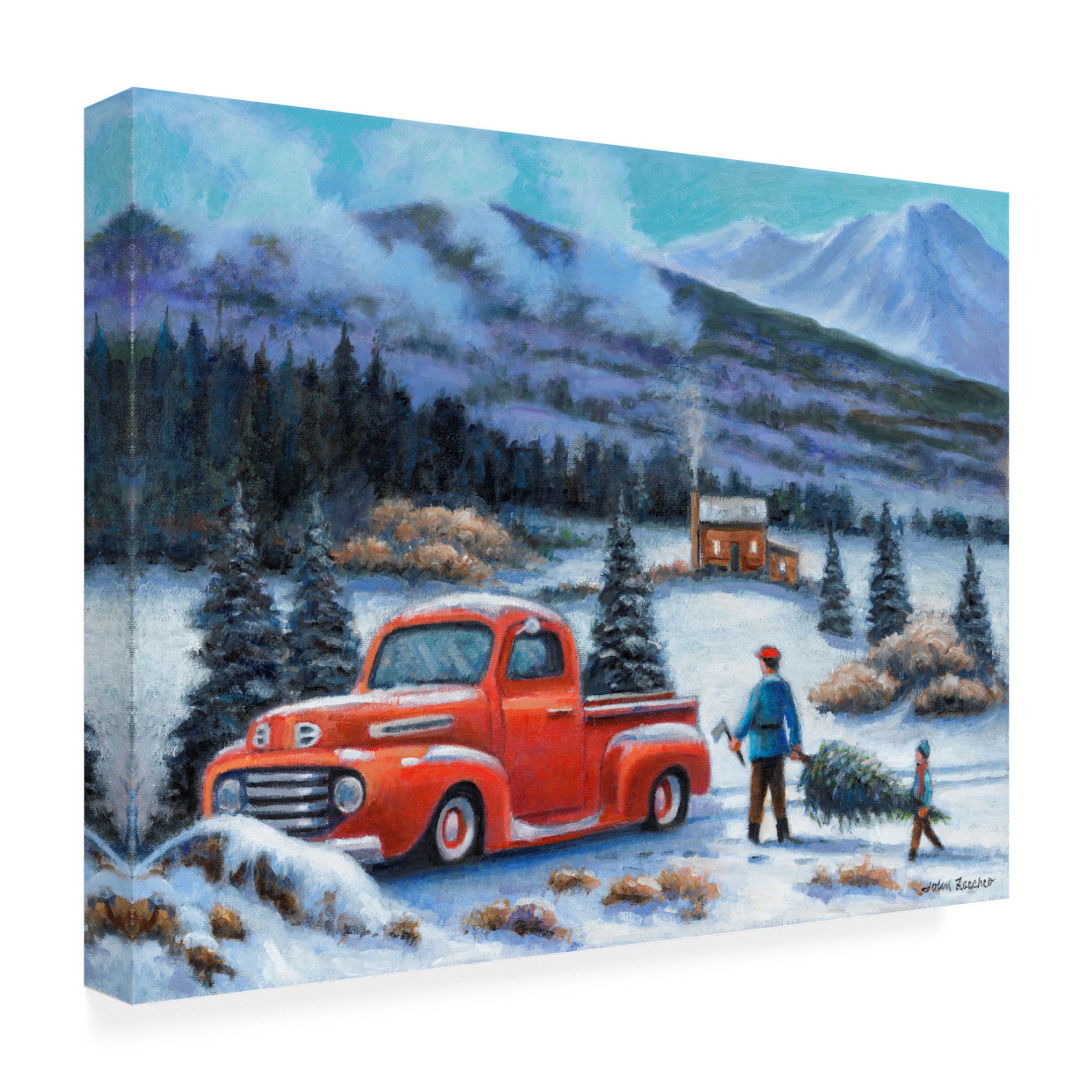 Canvas Wall Art - John Zaccheo 'Bringing Home The Tree' Wall Art for Living Room, Bedroom, or Office Décor by Trademark Fine Art - 24 x 18 Inches