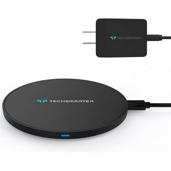Techsmarter 15W Fast Charging Wireless Charger Pad with 18W USB Wall Charger. Compatible with iPhone 14, 13, 12, 11, XS, X, XR, 8 Samsung S22, S20, S10, S9