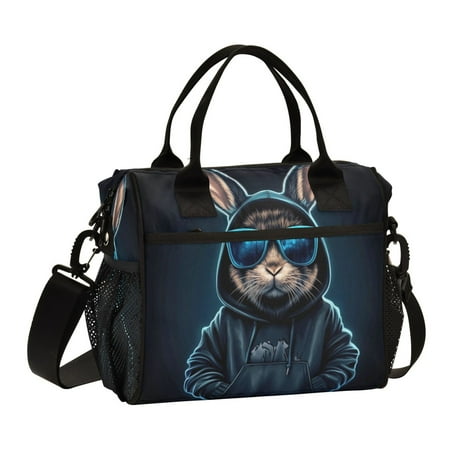 Stylish Insulated Lunch Tote Bag Lunch Cooler Tote Reusable Cooler Bag for Work  Camping  Picnic  Beach Rabbit in A Black Hoodie