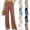 26# Brown, variant on Linen Pants Women Pull On Elastic High Waisted Wide Leg Baggy Pants with Pockets Breathable Straight Leg Trousers Brown M