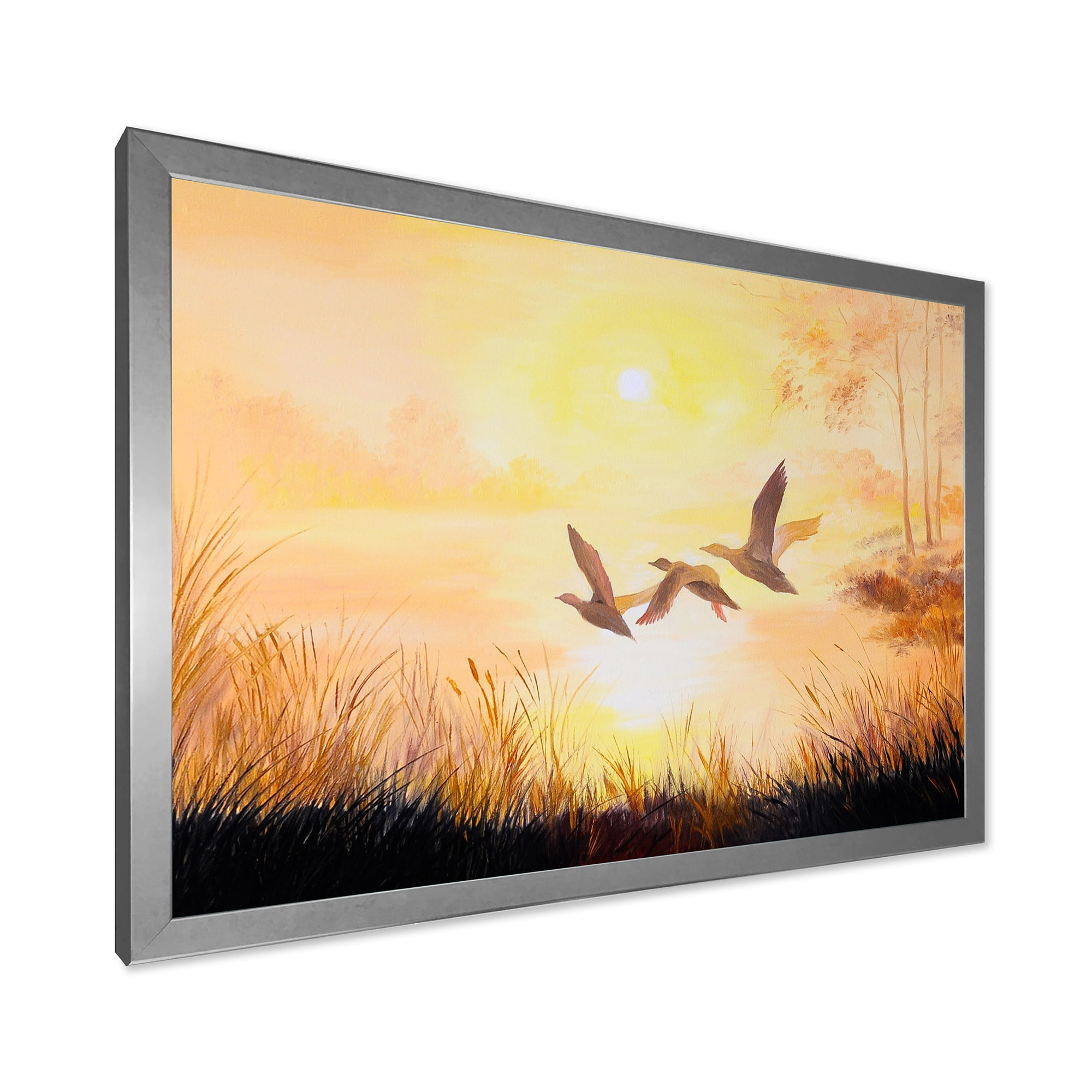 Designart 'Three Cranes Flying Through Warm Sunset' Traditional Framed Art Print