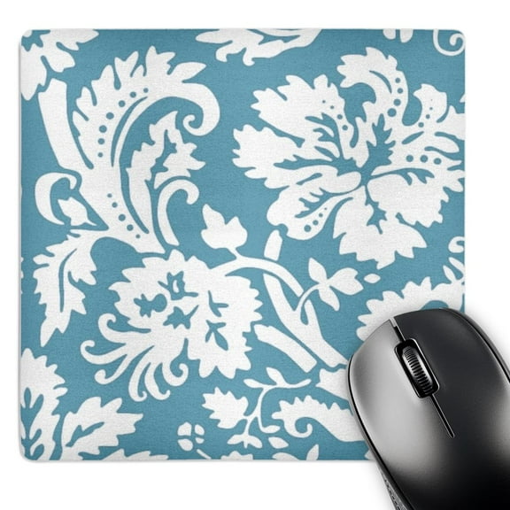 3dRose, Blue and white damask - large print stylish floral - modern contemporary elegant classic pattern, MousePad