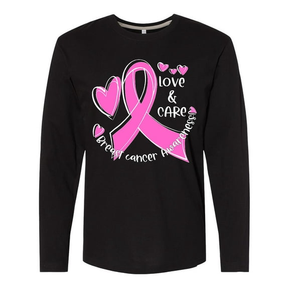 Inktastic Love, Care, Cure Breast Cancer Awareness Pink Ribbon Long Sleeve T-Shirt