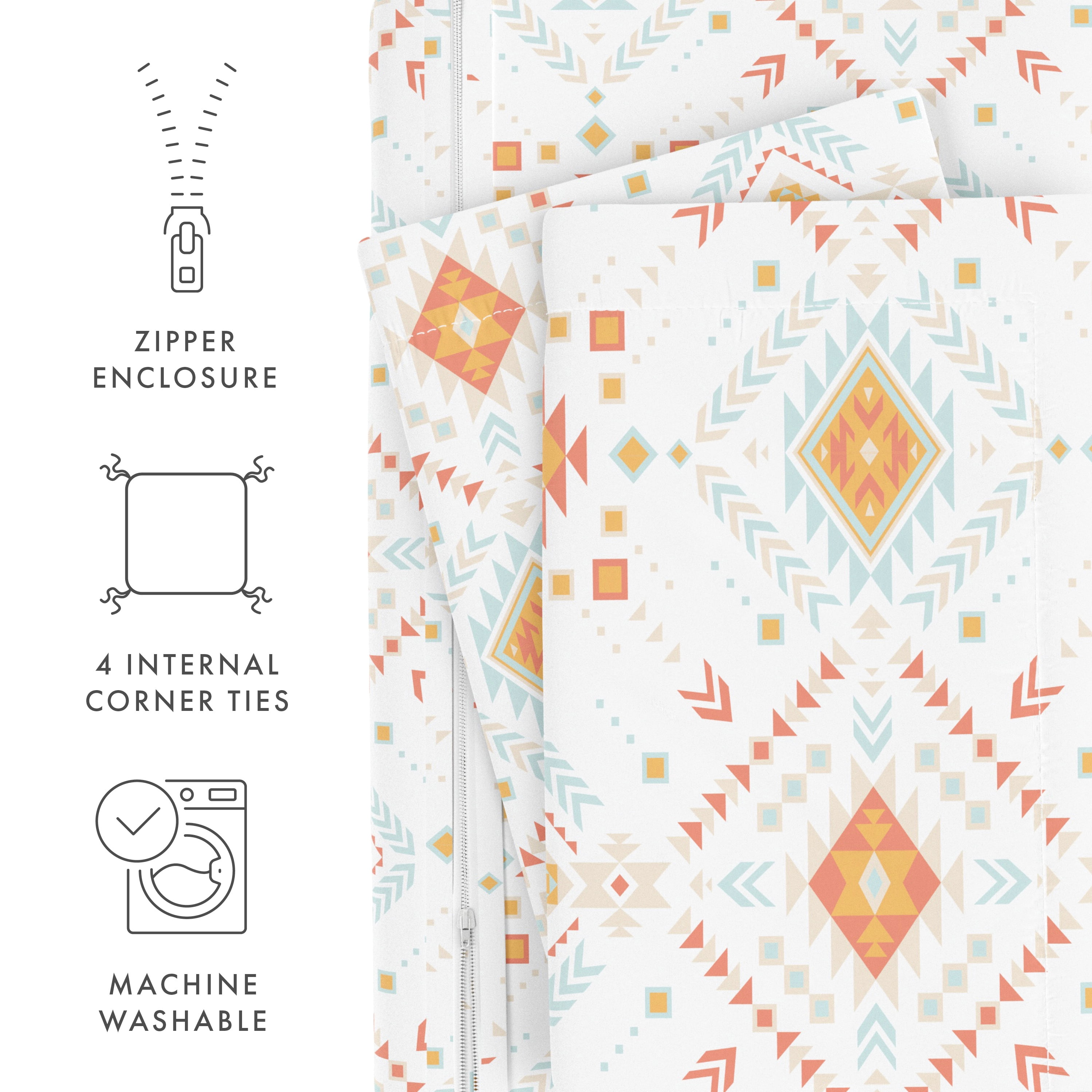 Noble Linens Coral Aztec Dreams Pattern 2-Piece Duvet Cover Set, Twin/TwinXL