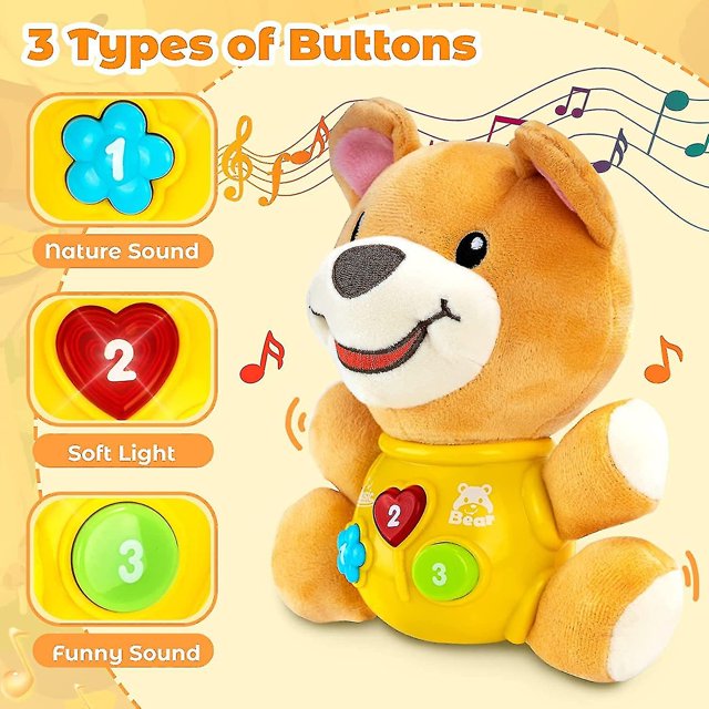 Juguete musical para bebé, juguetes musicales de peluche para niños pequeños de 1 a 3 años, juguete de aprendizaje con luces y música, lindo oso de peluche para bebé Hs