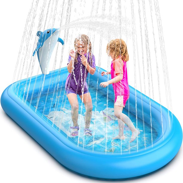 NonSlip Splash Pad, Inflatable Sprinkler Pool for Kids, 70" Outdoor Dolphin Water Play Mat Toys