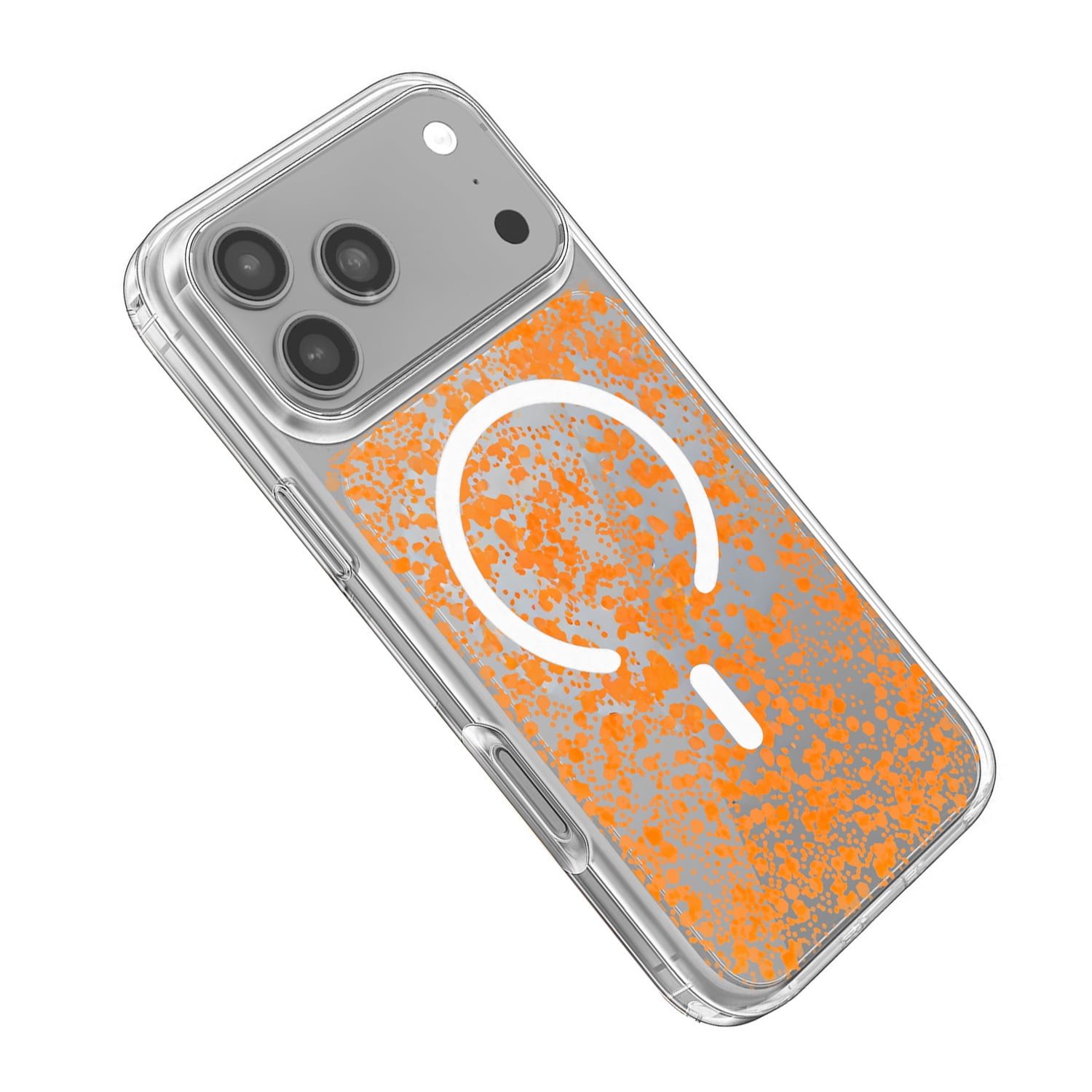 Glitter Transparent Magnetic Protective Case for iPhone 17 Pro Max - Orange