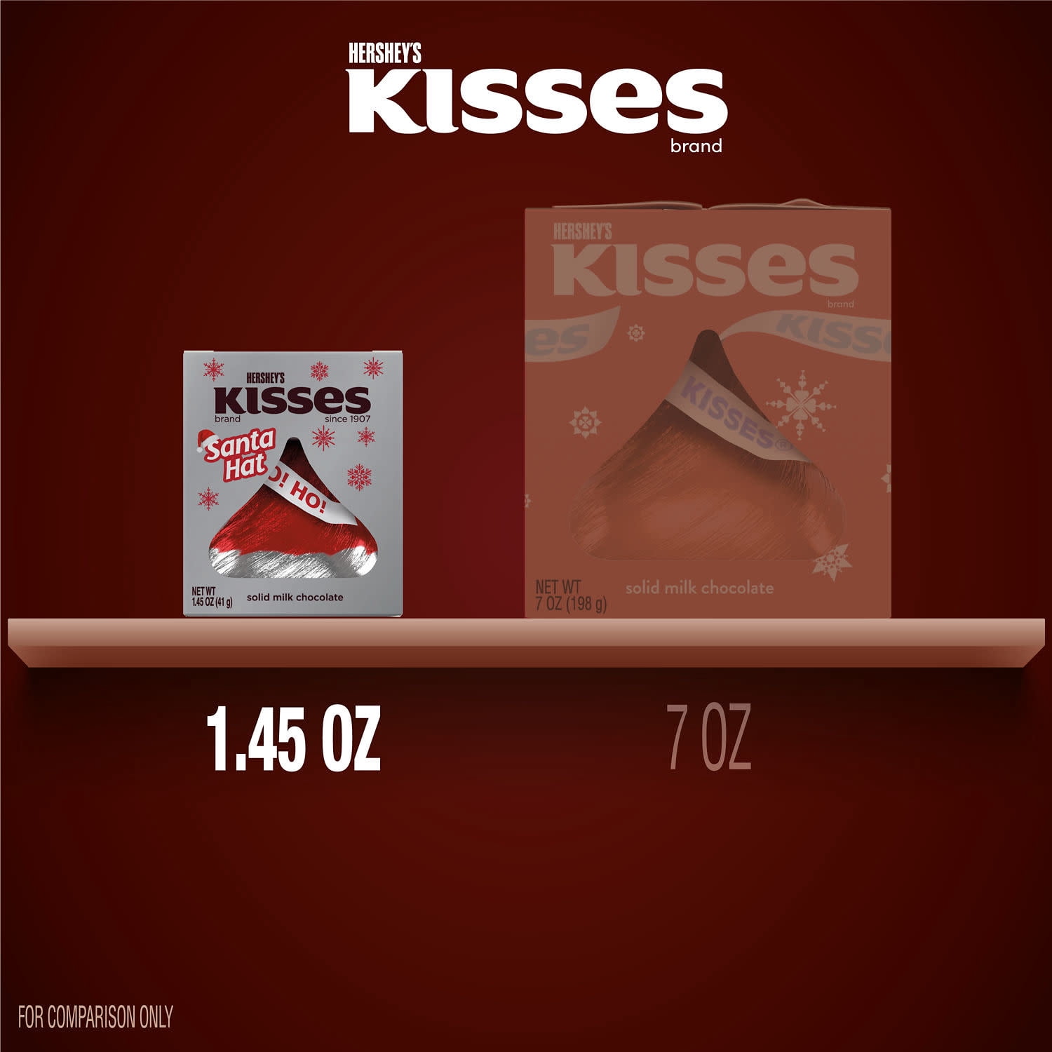 (5 pack) Hershey's Kisses Solid Milk Chocolate Santa Hat Christmas Candy Stocking Stuffers, Gift Box 1.45 oz