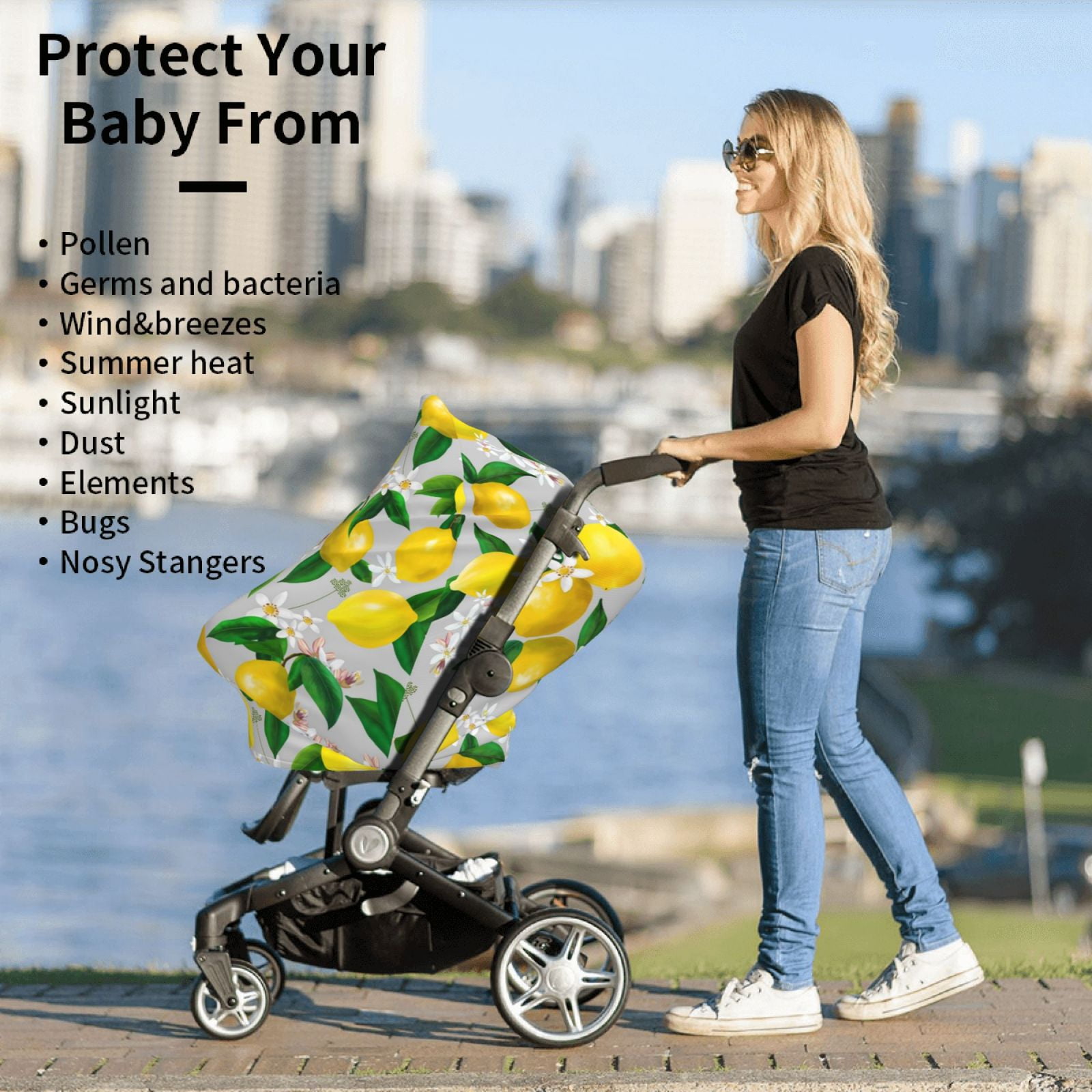Fotbe Lemon Seamless Pattern Oil Painting Effect Pattern Car Seat Covers for Babies, Nursing Breastfeeding Cover Infant Carseat Canopy, Soft Stretchy Carrier Cover