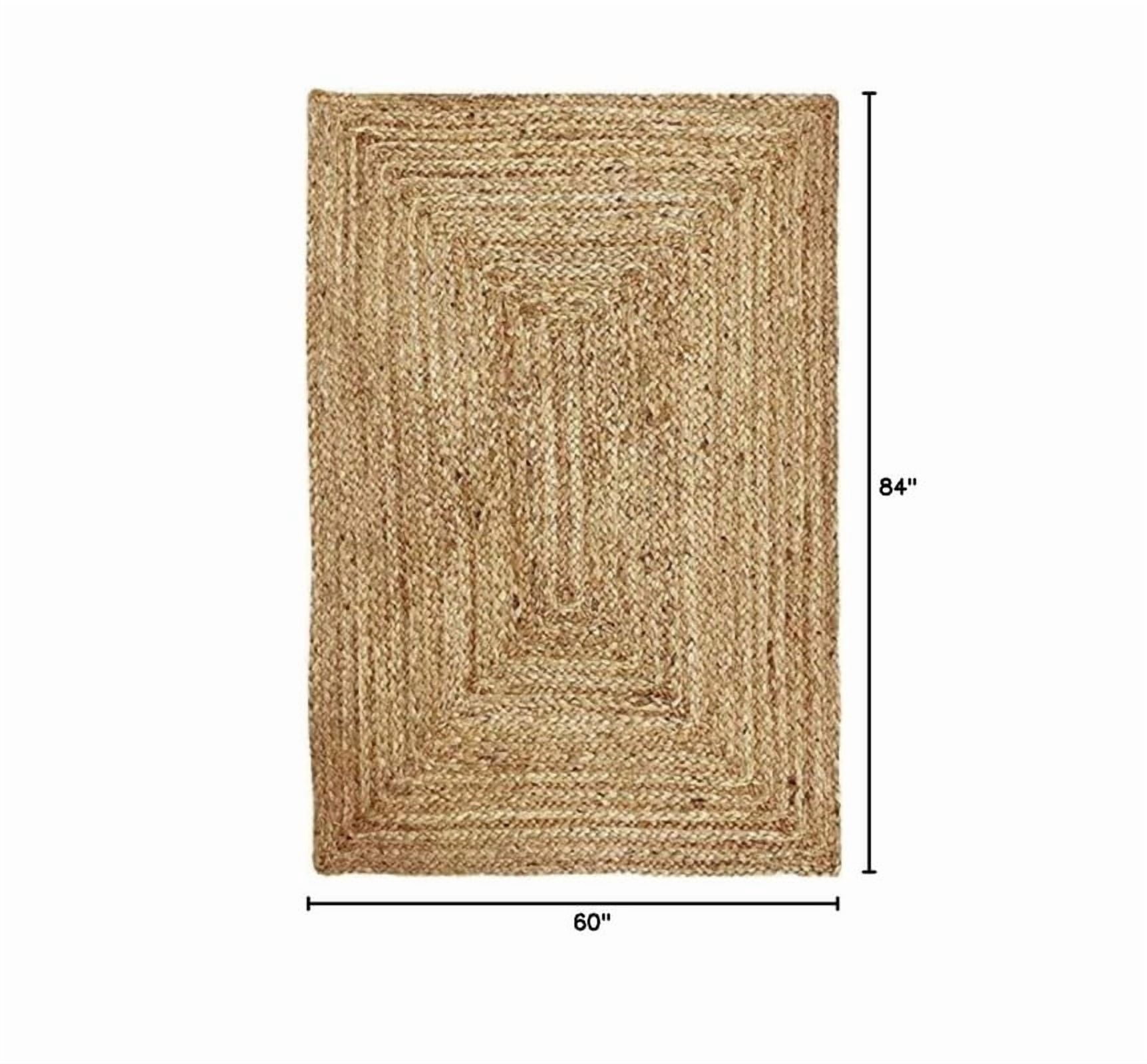 Handwoven Jute Braided Rug, Rectangular Natural Burlap Reversible Rustic Farmhouse Carpet_2X3_Feet