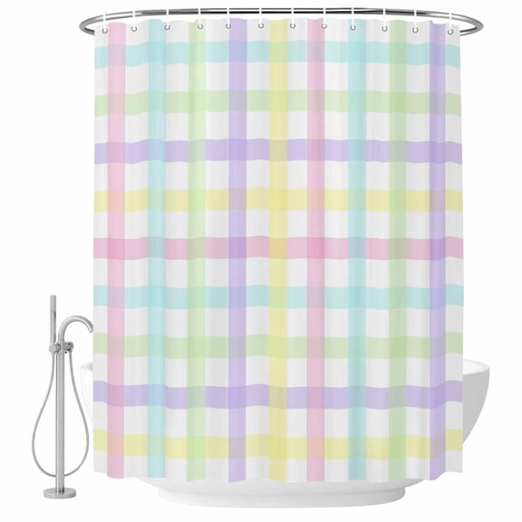 Green Beige Plaid Shower Curtain Set - Small 36" x 72" Washable Bathtub Curtain with 12 Hooks, Buffalo Farmhouse Art Checkered Waterproof Fabric Stall Shower Curtains for Bathroom/Bathtub Décor
