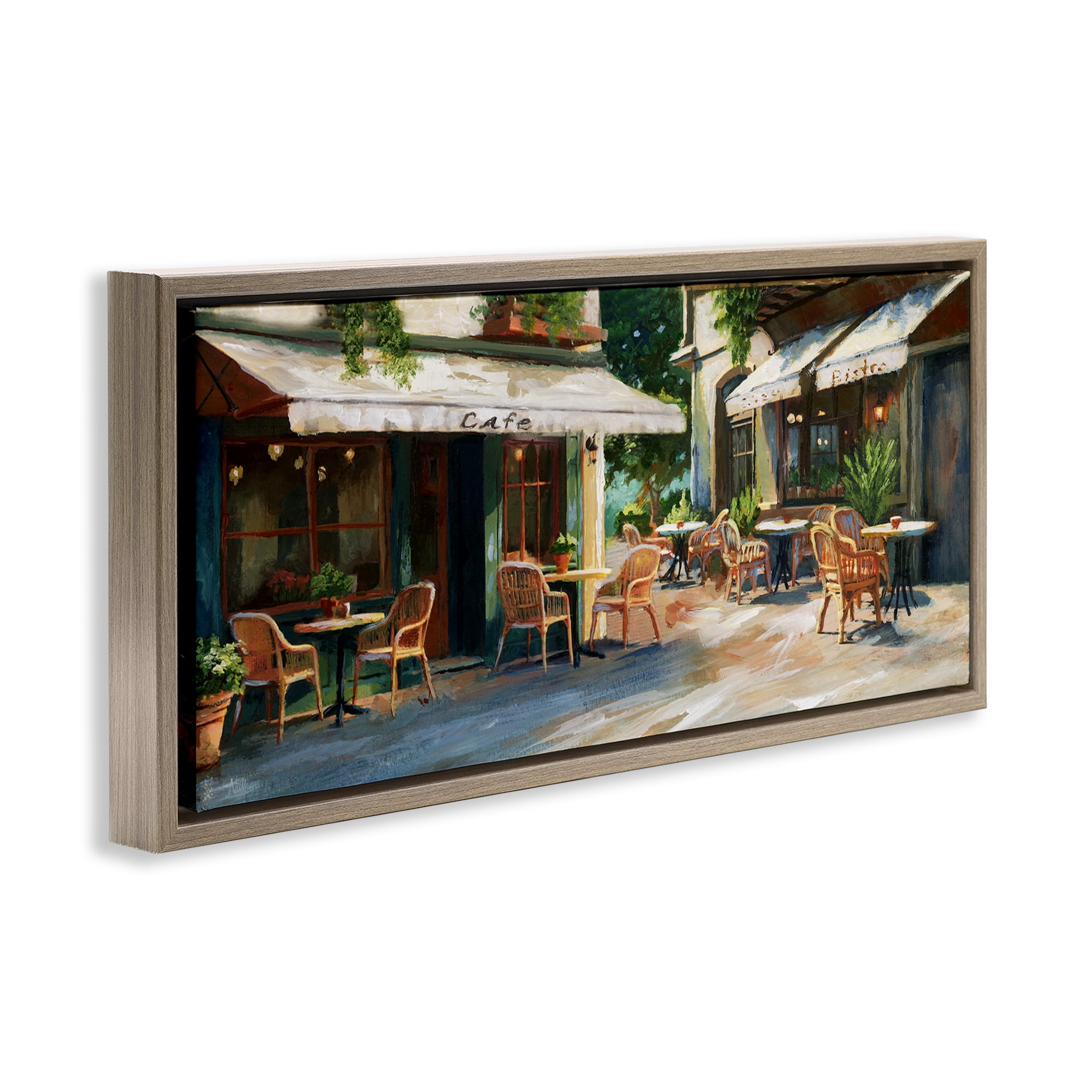 Stupell Industries Sunlit Outdoor Parisian Cafe Brown Framed Floater Canvas Wall Art, design by Nan