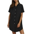 thumbnail image 2 of Horkkom Shirt Dresses for Women Summer Beach Mini Button Down Dress Solid Color Short Sleeve Sundresses with Pocket Black L, 2 of 8