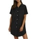 thumbnail image 1 of Mini Falda de Algodón con Pantalones Cortos Botón de Verano Hasta Vestido de Camisa con Cuello, 60% Algodón 40% Lino Mini Vestido, Lavado a Mano Desgaste Casual, 1 of 8