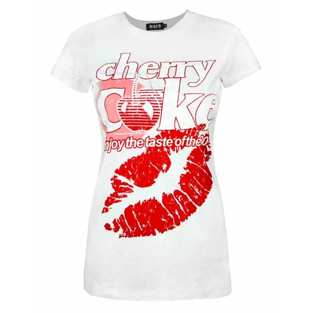 Worn - Camiseta Taste of The 80s de Cherry Coke para Mujer (Blanco/Rojo)