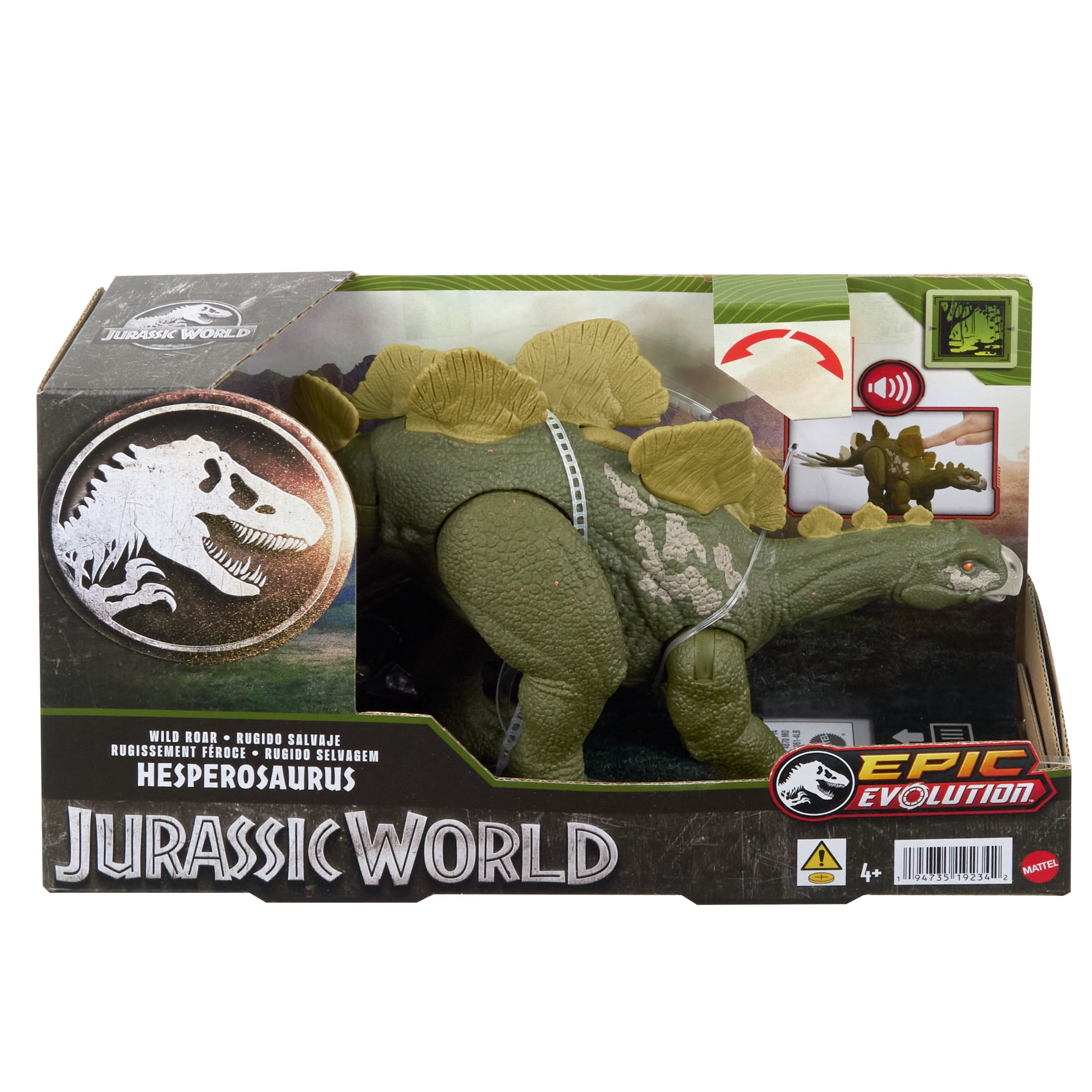 Jurassic World Wild Roar Dinosaur, Hesperosaurus Action Figure Toy with Attack Action & Digital Play