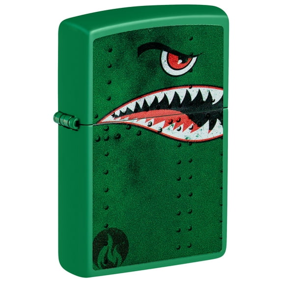 Zippo Lighter: Fighter Plane Nose Art, Shark Teeth - Golf Green Matte 81483