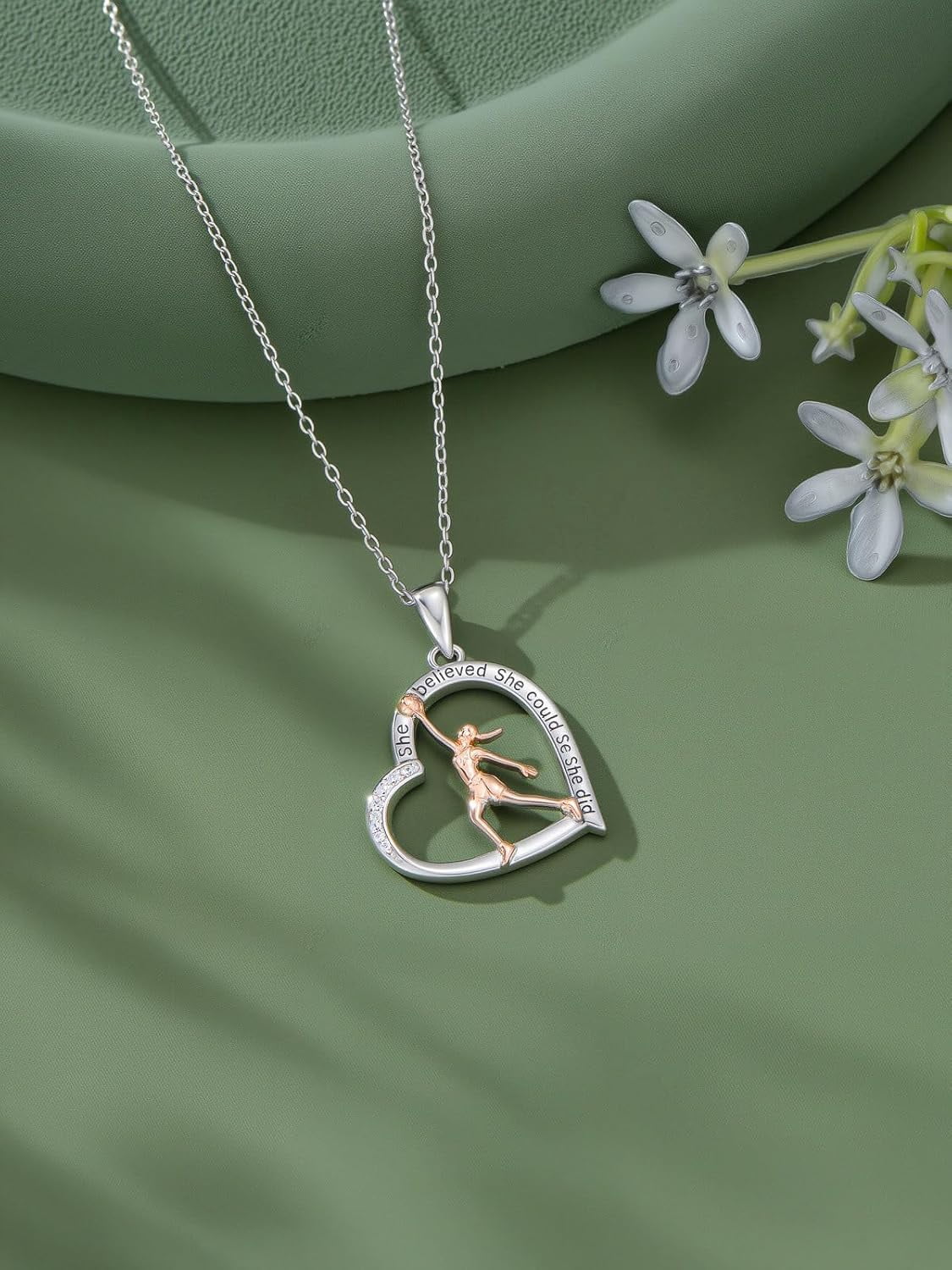 Basketball Necklace 925 Sterling Silver Basketball Heart Pendant Necklace Jewelry Gifts for Sports Lovers