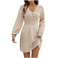 thumbnail image 6 of BLTIBY Women's Sweater Dress Long Sleeve V Neck Solid Color Fall Winter A Line Mini Dresses Casual Fashion Soft Knit Clothes Beige S, 6 of 6