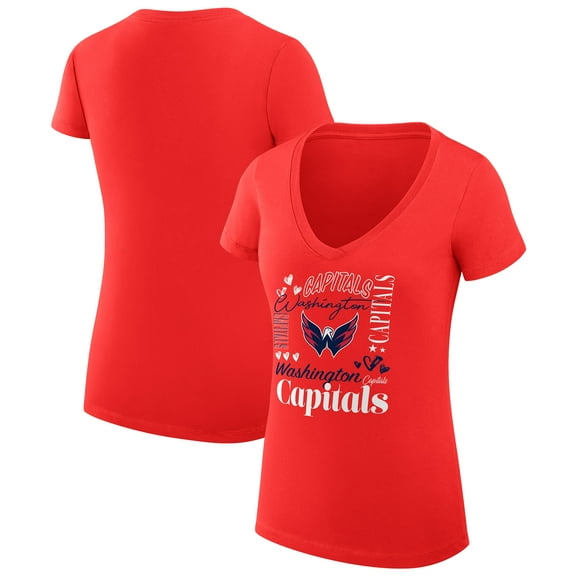 Women's G-III 4Her by Carl Banks Red Washington Capitals Super-Slim Fit Lightweight Collage Team Graphic T-Shirt