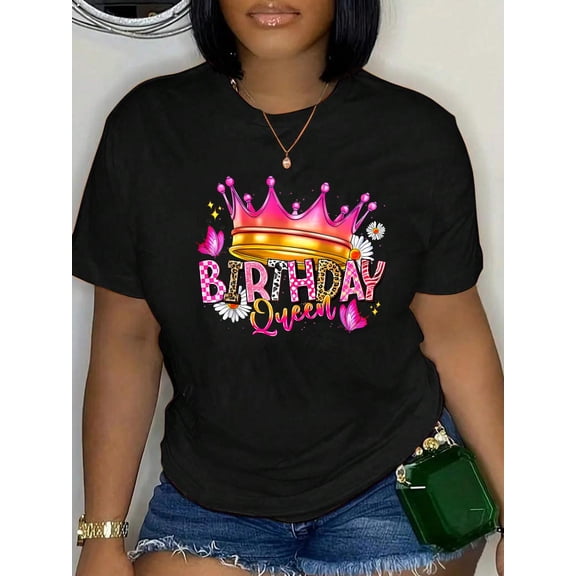 100% Cotton Birthday Queen Birthday Women Birthday Girl Its My Birthday T-Shirt Print Round Neck Cotton T-Shirt, Summer Women's Tops, gift