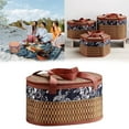 thumbnail image 3 of 1 Pcs Bamboo Woven Basket, Picnic Basket, Natural Woven Basket with Lid and Handle, Foldable Vintage Storage Basket Organizer for Outdoor Camping Picnic, 3 of 9