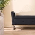 thumbnail image 4 of Qiushi 68" Wide Upholstered Storage Bench with Armrests, Velvet Soft Padded Ottoman for Living Room, Entryway, Bedroom Foot of Bed, Large Hidden Storage Compartment, Black, 4 of 12