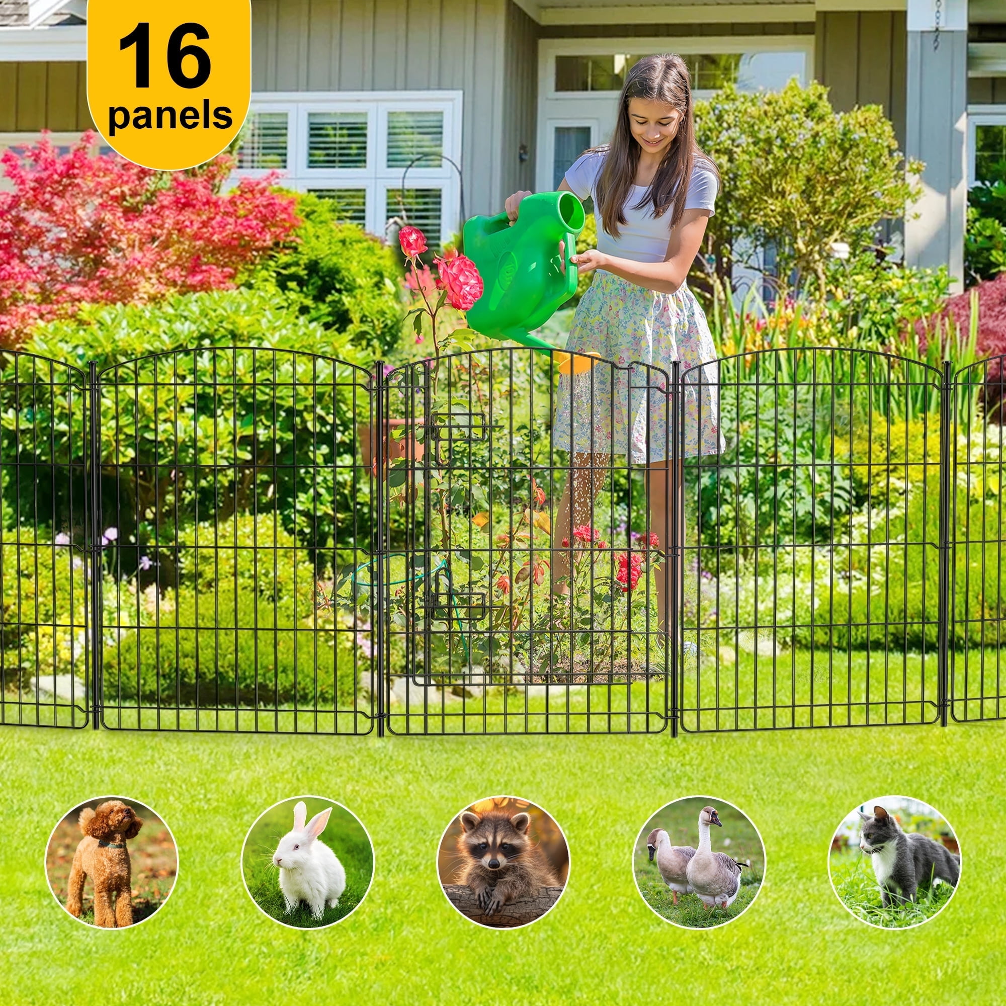 Anyask 30" Tall 16 Panel Dog Playpen with One Door, Portable Customizable Foldable Indoor Outdoor Metal Exercise Pen Fence Panels for Pets, Rust-Resistant, Tool-Free,Black