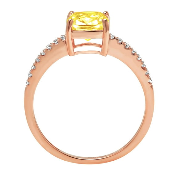 2.7 ct Cushion Cut Simulated Yellow Diamond Solitaire with Accents Engagement Ring for Women in 18K Rose Gold