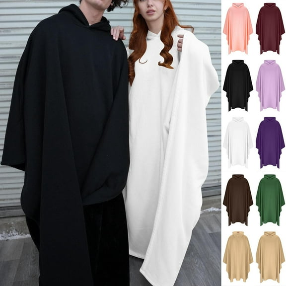 RYDCOT Men's Plush Solid Color Hooded Pullover , Long & Warm Suggies for Men Loose and Long Sleepwear White