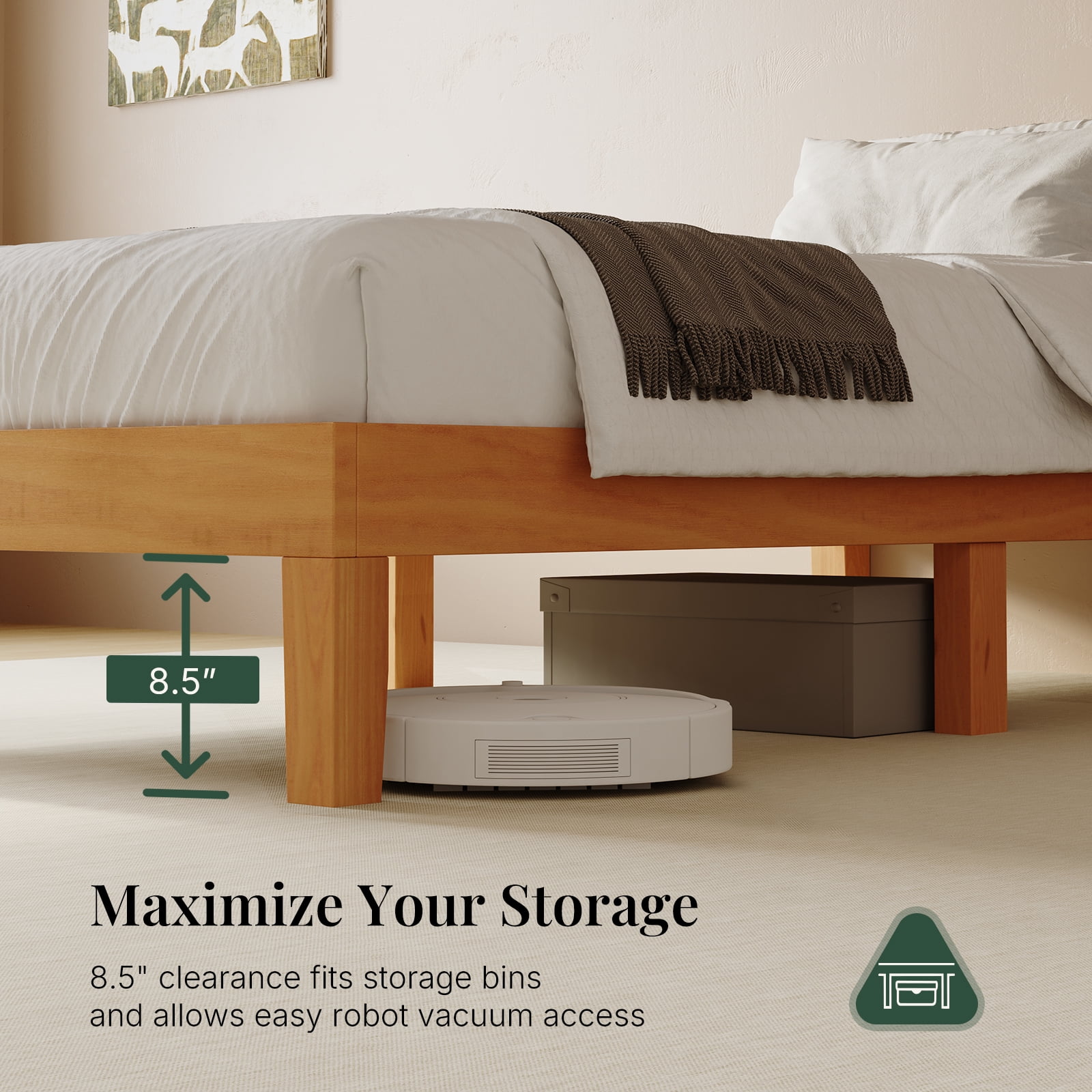 CONCETTA 12 Inch Twin Natural Pine Platform Bed Frame, Wood Slat Support, No Box Spring Needed