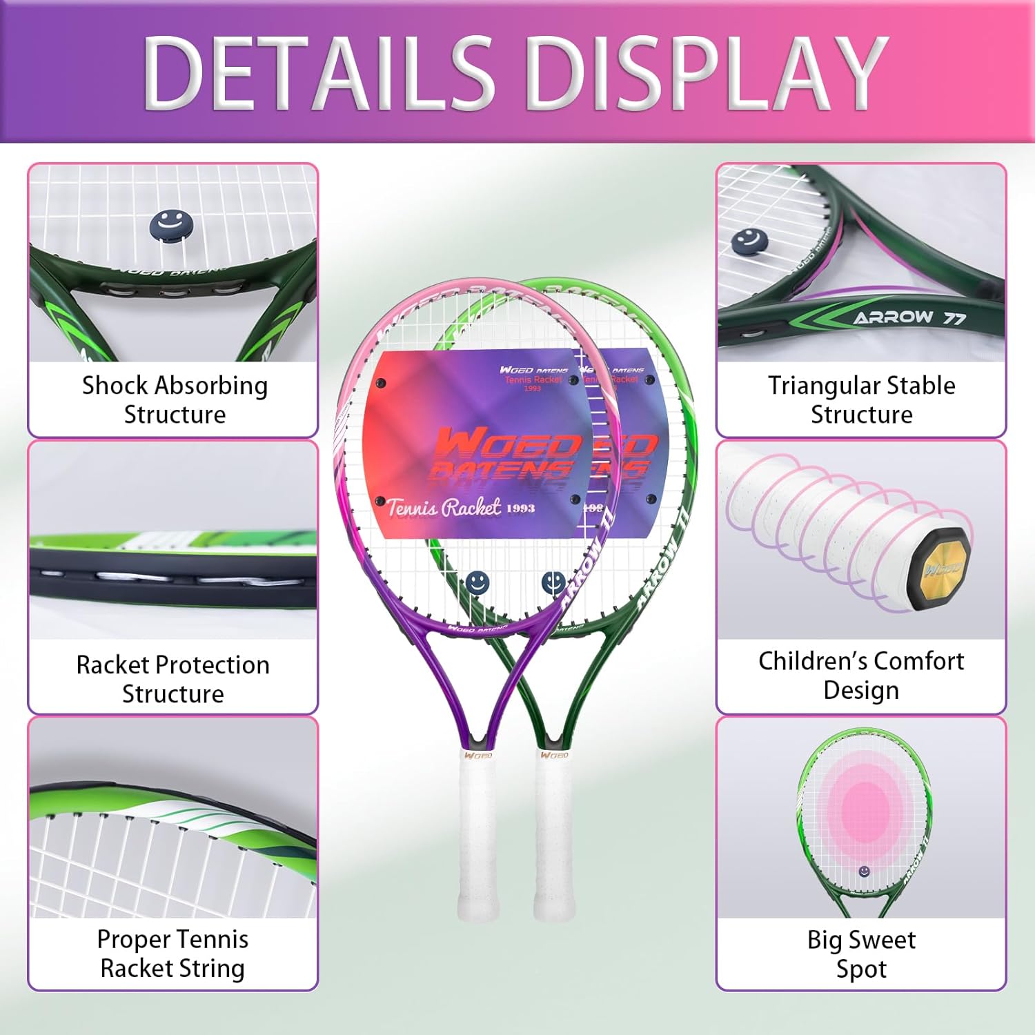 19" 23" 25" Kids Tennis Racket Junior/Youth Tennis Racquet with Tennis Ball Carry Bag Overgrips Vibrations Dampers...