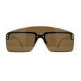 thumbnail image 1 of Curved Top Shield Half Rimless Rectangular Sunglasses Gold Brown, 1 of 4