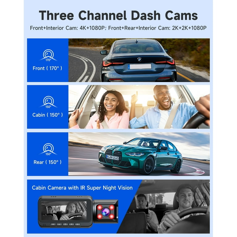 Etokfoks 3-Channel Car DVR Dash Cam Video Recorder with 1080P Front Inside  Rear Camera G-Sensor Night Vision Parking Monitor MLSA21OT007 - The Home  Depot