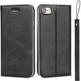 thumbnail image 2 of iPhone 7/8 Case with Wrist Strap, Classic PU Leather Wallet Case Slim Flip Folio with Card Holder,Kickstand Feature Magnet Closure Case Cover for iPhone 7/8,iPhone SE (2020 Edition) 4.7",Black, 2 of 16